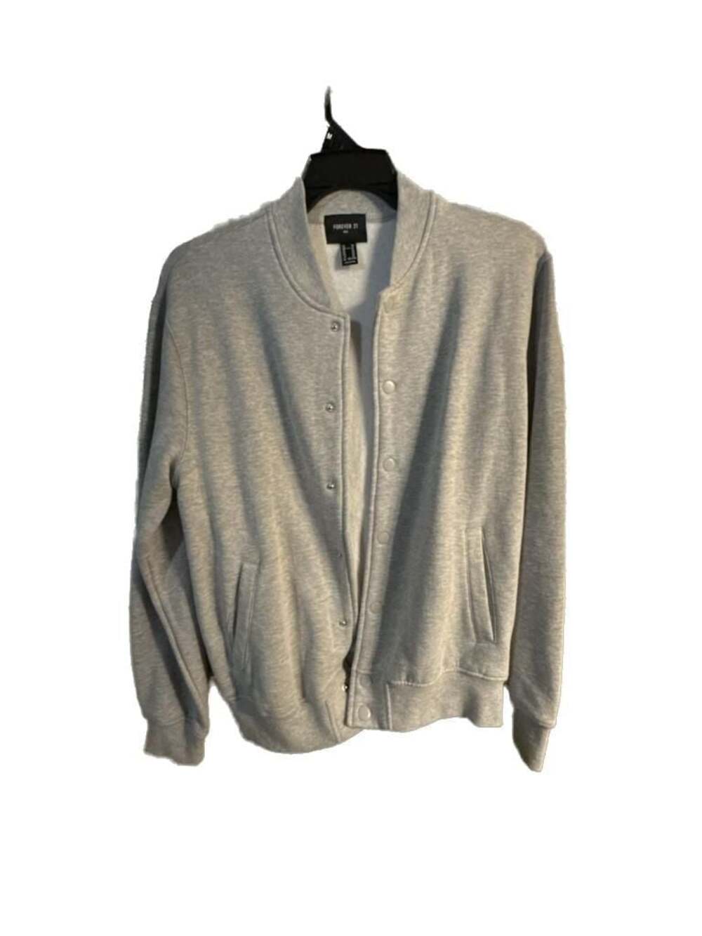 Forever 21 Men's Grey Snap-Button Varsity Bomber Sweatshirt Jacket